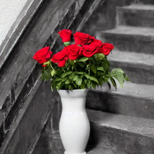 Image similar to she left me roses by the stairs