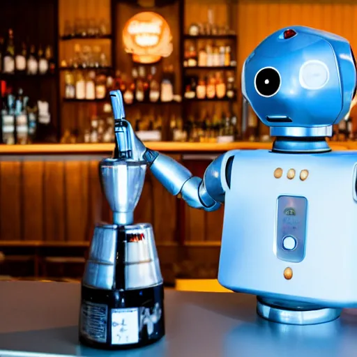 Image similar to a robot orders a drink from the TY puppy bartender.