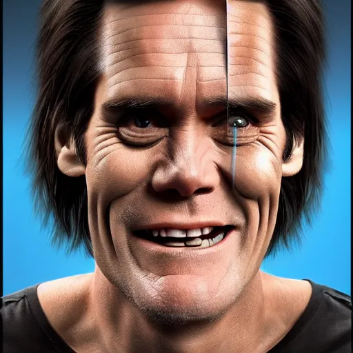 Image similar to jim carrey is fused into a meat stick, hyperdetailed, artstation, cgsociety, 8 k