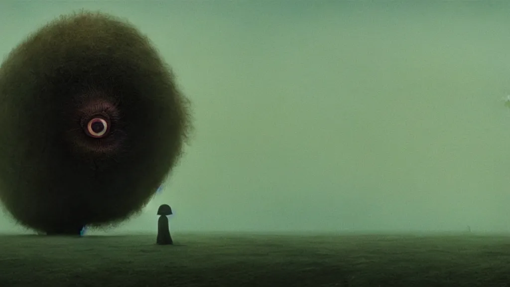 Image similar to the strange creature in my eye, film still from the movie directed by denis villeneuve and david cronenberg with art direction by salvador dali and zdzisław beksinski, wide lens