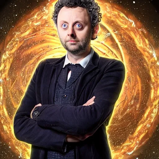 Prompt: a full body photograph of michael sheen as'doctor who ', time vortex in the background, detailed face, symmetrical face, extreme realism and detail, 8 k, completely framed, direct lighting, 3 5 mm photo, photorealistic, sharp focus