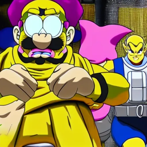 Prompt: Wario, still frame from Dragon Ball Super