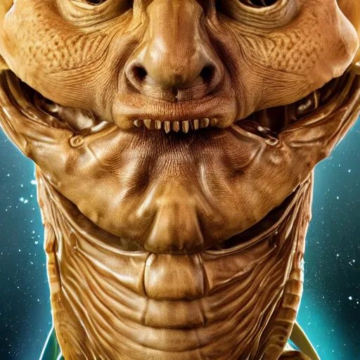 Image similar to chest-up professional portrait, expressive demeanor, wide awake face, crustacean-humanoid, cosmic extraterrestrial, extremely detailed, 8K Photo