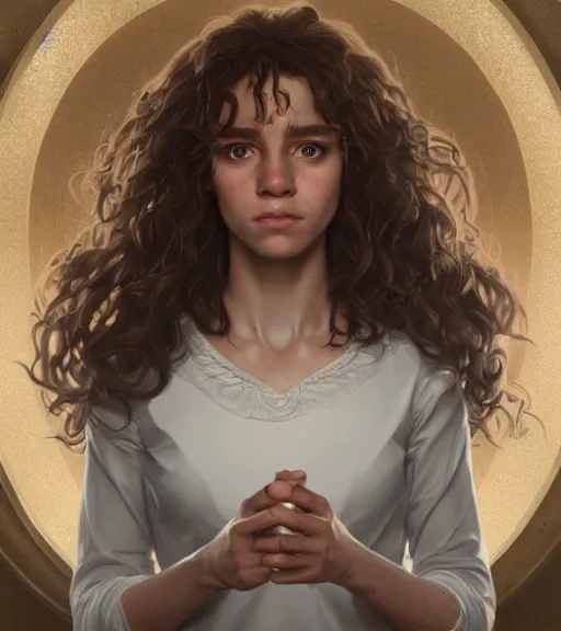 Image similar to ultra realistic illustration, hermione granger from the chamber of secrets, intricate, elegant, highly detailed, digital painting, artstation, concept art, smooth, sharp focus, illustration, art by artgerm and greg rutkowski and alphonse mucha