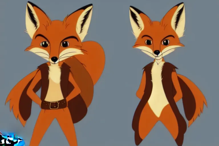 Image similar to vintage disney animation style anthro furry fox robin hood