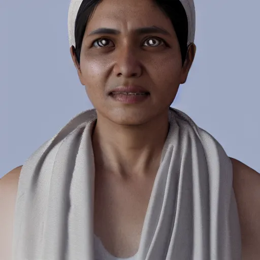 Image similar to a nepali wearing a white shawl, octane render