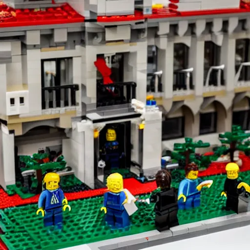 Prompt: a lego set of fbi agents raiding mar - a - lago