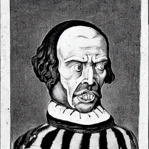 Image similar to Black and white portrait of a very ugly man in the middle ages