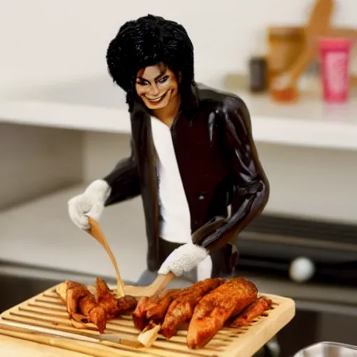 Image similar to a wooden sculpture of michael jackson cooking a bbq