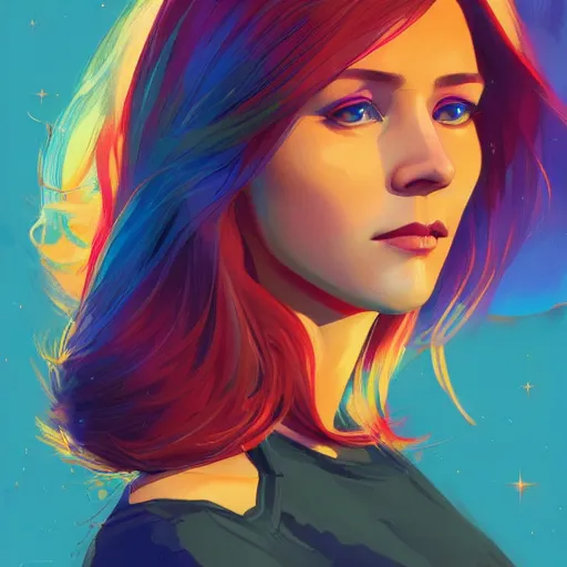 Prompt: half - shaded woman, multicolored hair, surrounded by lightning, cosmic background, with cute - fine - face, pretty face, realistic shaded perfect face, fine details by realistic shaded lighting poster by ilya kuvshinov katsuhiro otomo, magali villeneuve, artgerm, jeremy lipkin and michael garmash and rob rey