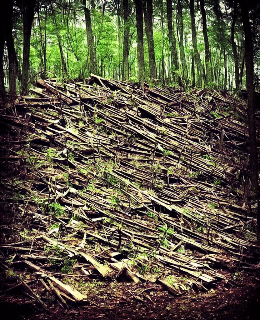 Image similar to “ dense dead forest with a dirty shopping cart ”