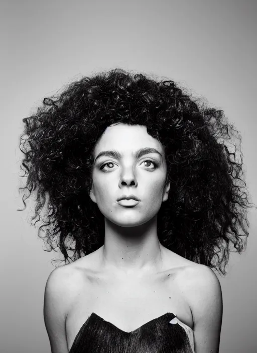 Prompt: a portrait of a woman by justin ridler, big curly hair and clear eyes