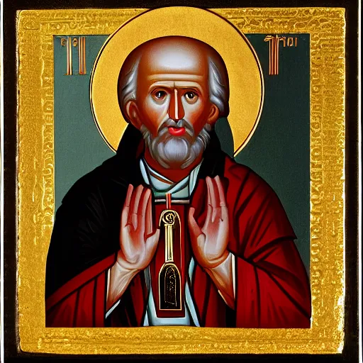 Prompt: saint joe biden, eastern orthodox icon, gold