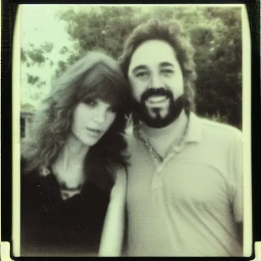 Prompt: found polaroid of my mom, who look exactly like Taylor Swift, hanging out with Jerry Garcia