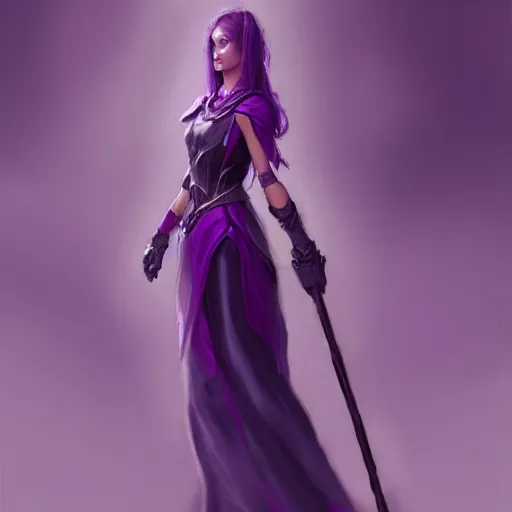 Prompt: a woman in a purple dress holding a staff, concept art by an zhengwen, artstation contest winner, fantasy art, dark and mysterious, artstation hd, concept art