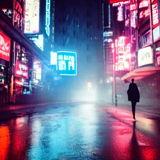 Image similar to skinny pale girl with red hair, cyberpunk city, crypto exchange, neon light, rain, foggy