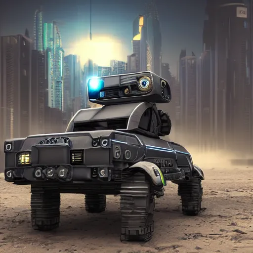 Image similar to small cyberpunk robot rover, 3 d render, post - processing, award winning, detaailed, 8 k