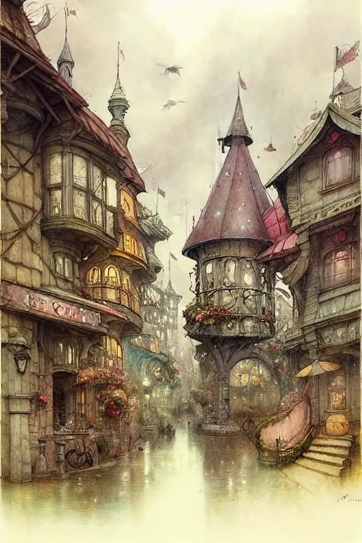 Prompt: (((((1950s fairy tale city . muted colors.))))) by Jean-Baptiste Monge !!!!!!!!!!!!!!!!!!!!!!!!!!!