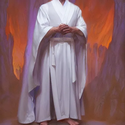 Image similar to Cult leader wearing white robes as a fantasy D&D character, portrait art by Donato Giancola and James Gurney, digital art, trending on artstation