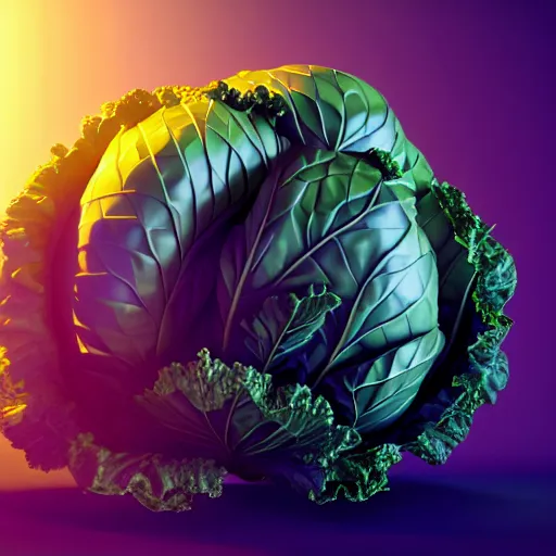 Prompt: high quality 3 d render very cute cyborg cabbage! cabbage leaves as dollars!! kale! incorporated speakers!, cyberpunk highly detailed, unreal engine cinematic smooth, in the style of blade runner & detective pikachu, hannah yata charlie immer, moody light, low angle, uhd 8 k, sharp focus