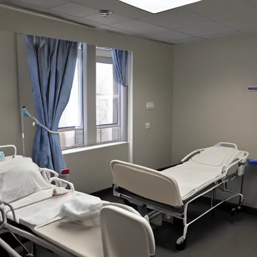 Prompt: hospital room with intravenous gravy bag