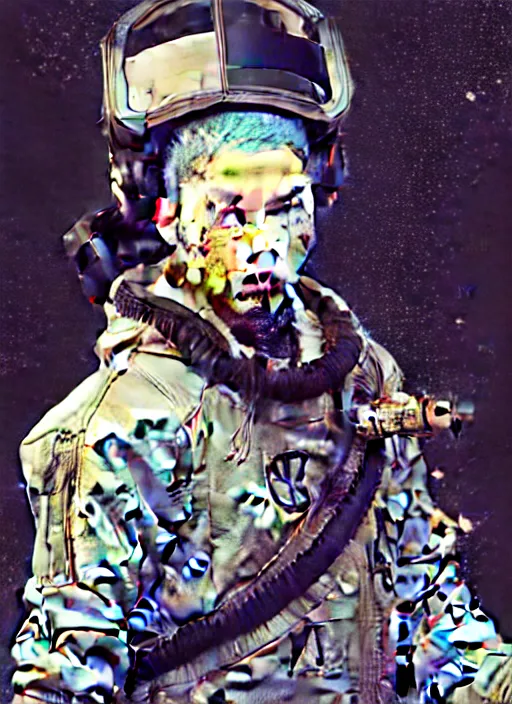 Image similar to a beautiful ukiyo painting of rapper pop smoke as a timepunk battle space pilot, wearing space techwear, detailed close up portrait, intricate complexity, concept art, by takato yamamoto, wlop, krenz cushart. cinematic dramatic atmosphere, sharp focus, digital full likeness art. center frame