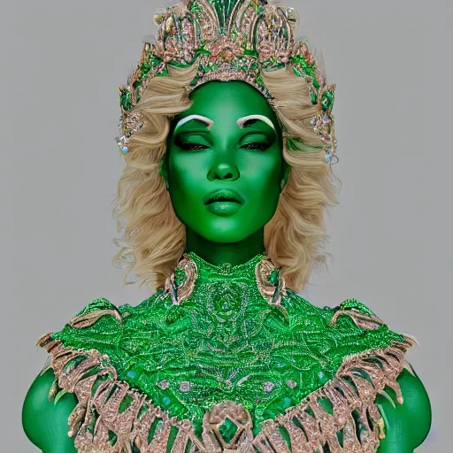 Image similar to portrait of wonderful princess of emeralds with fair skin, ornate, 8 k, gorgeous, intricate, detailed, accent lighting, ethereal lighting, hyper realism, octane render