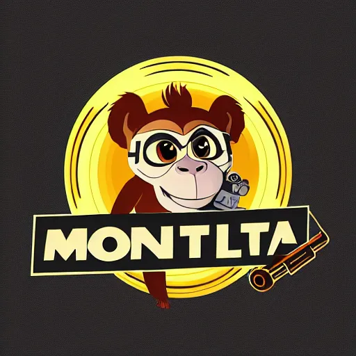 Prompt: “ logo of a monkey in the style of zootopia holding laser gun, with a black background, digital art, award winning, trending on art station, retro style ”