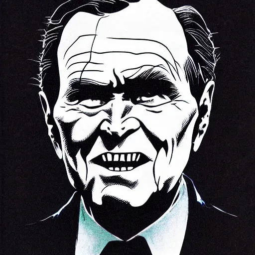 Image similar to George H.W. Bush looking sinister, by Tsutomu Nihei, highly detailed