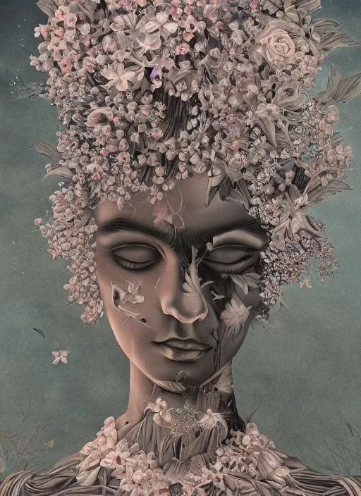 Prompt: goddess of the flowers, painting by Dan Hillier, trending on artstation, artstationHD, artstationHQ, 4k, 8k