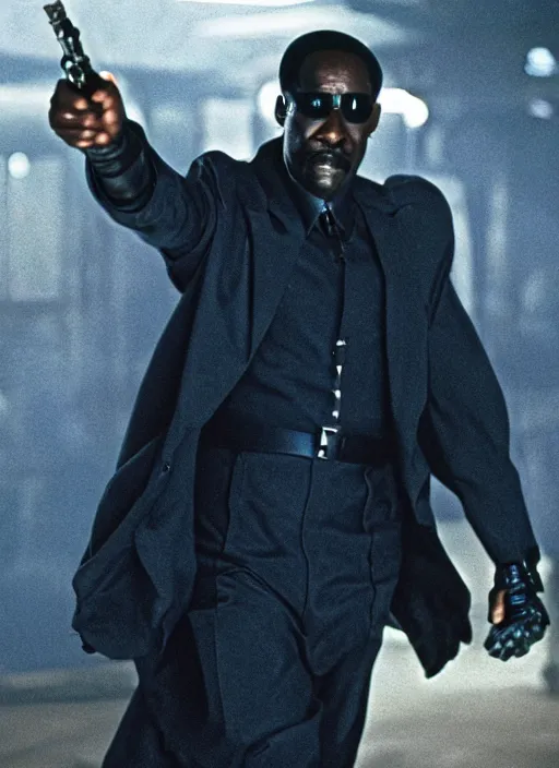 Prompt: film still of Roger Murtaugh as Morpheus in The Matrix, 4k