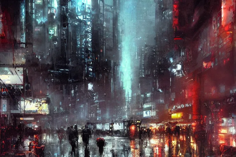 Prompt: neotokyo cityscape painted by jeremy mann, street - level, dripping oil paint, highly detailed, high resolution