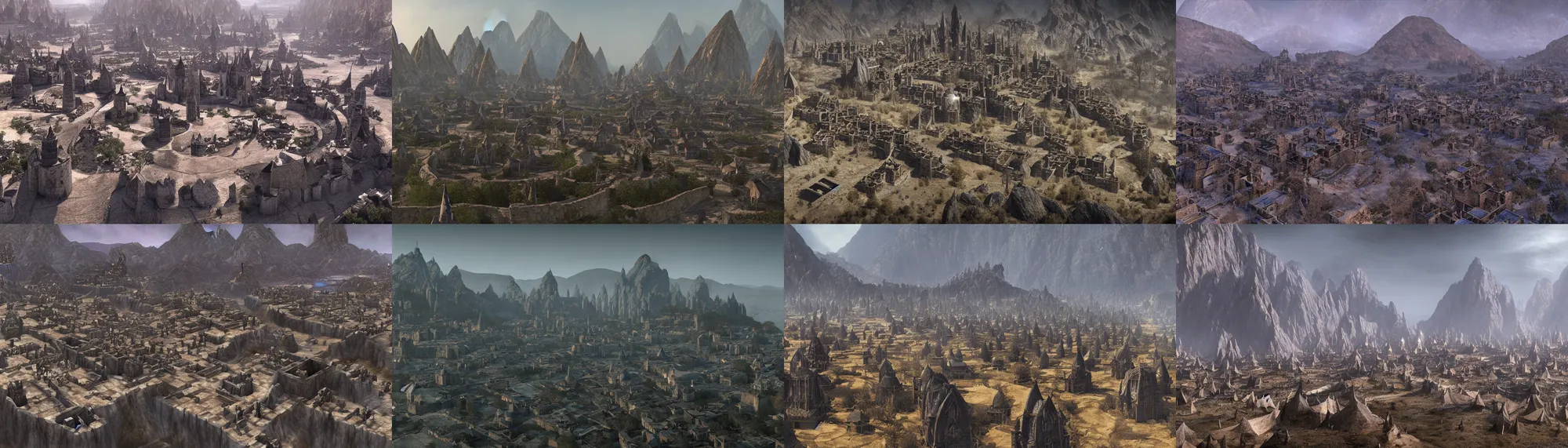 Prompt: promotional still of the cantons of Vivec, from Morrowind film by Denis Villeneuve, cinematographer Roger Deakins, 4K ultrawidescreen, atmospheric, IMAX