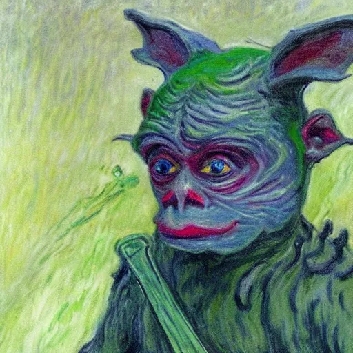 Image similar to a goblin wearing swords on his eyes painted by Monet