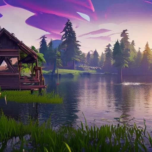 Image similar to a lake as a fortnite artstyle, au naturel, hyper detailed, digital art, trending in artstation, cinematic lighting, studio quality, smooth render, unreal engine 5 rendered, octane rendered, art style by klimt and nixeu and ian sprigger and wlop and krenz cushart