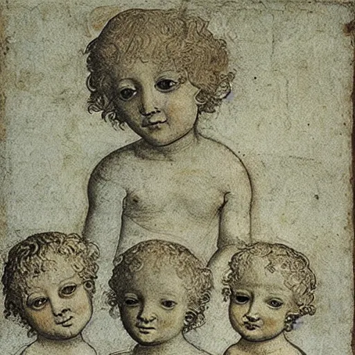 Image similar to cherub with 4 faces, by leonardo davinci