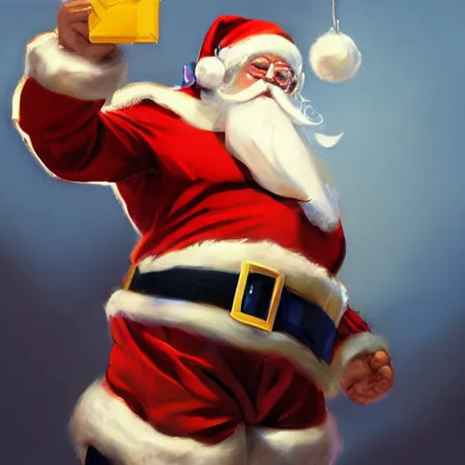 Prompt: greg manchess portrait painting of santa claus as overwatch character, medium shot, asymmetrical, profile picture, organic painting, sunny day, matte painting, bold shapes, hard edges, street art, trending on artstation, by huang guangjian and gil elvgren and sachin teng