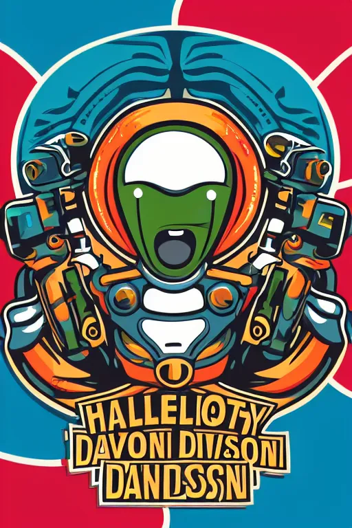 Image similar to Harley Davidson alien with blaster, sticker, colorful, illustration, highly detailed, simple, smooth and clean vector curves, no jagged lines, vector art, smooth