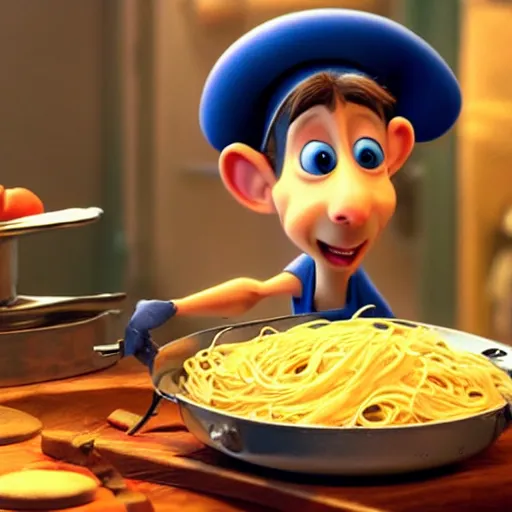 Image similar to remy from ratatouille making pasta, cinematic, dramatic, color grading, photojournalism, colorful, highly detailed