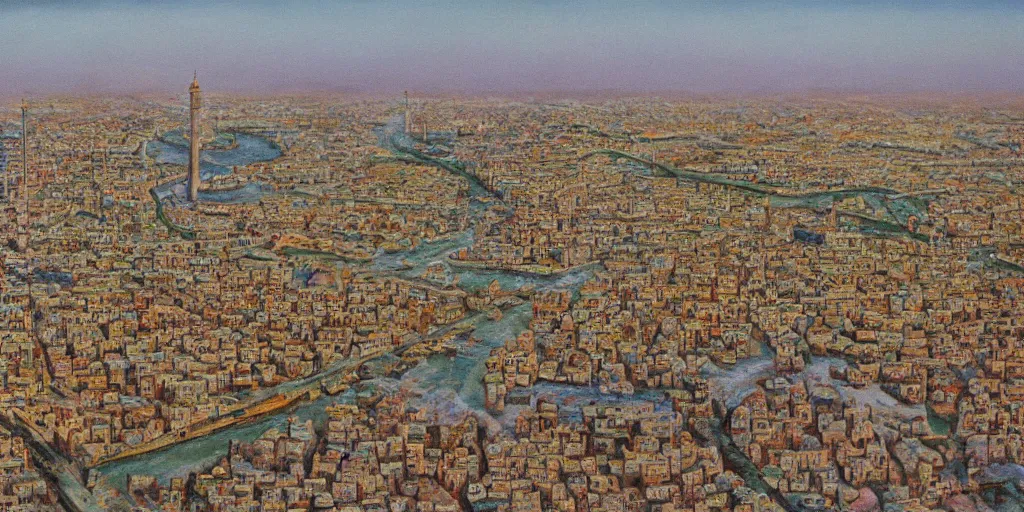 Image similar to very very very beautiful oil painting of Baghdad in the 1990s, 4k detailed, very very well detailed image, 8k