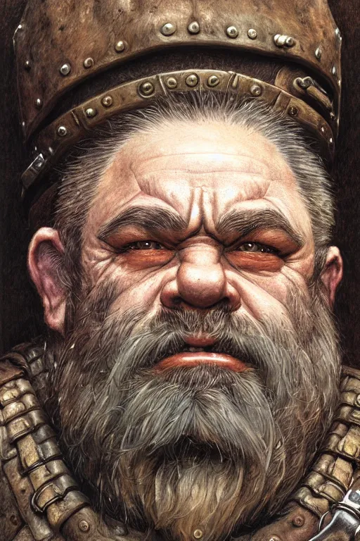 Prompt: head and shoulders portrait of a dwarf adventurer, mouth scar, grandfatherly, veteran, leather armor, male, high fantasy, d & d, by donato giancola, face details, extremely detailed, digital illustration