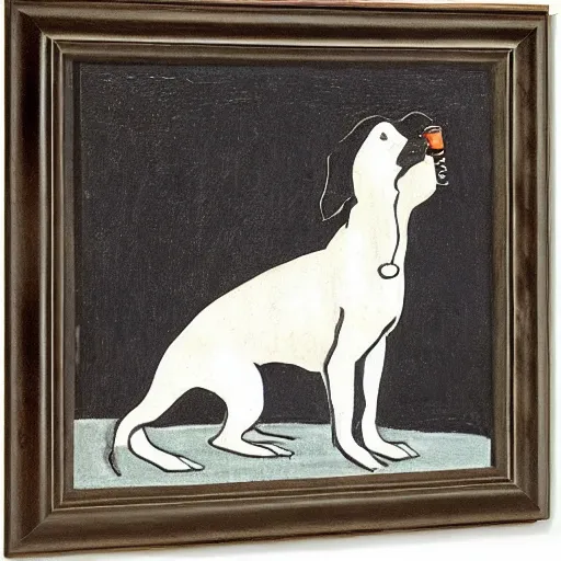 Image similar to a small black dog drinking beer by charles e. burchfield