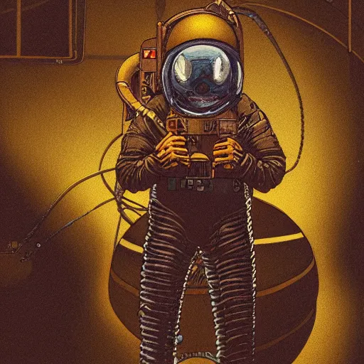 Image similar to Octopus on a spacewalk, Industrial Scifi, detailed illustration, techwear, Chiaroscuro, character portrait, by Martin Grip and Moebius