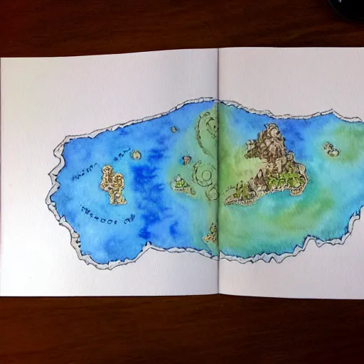 Prompt: D&D style fantasy map design, watercolour