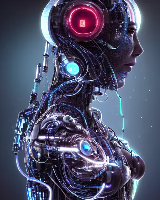 Prompt: portrait of a beautiful human heart as a cyberpunk cyborg half robot, revealing wires and electronics, hooked - up, sci - fi, missing panels, intricate abstract upper body intricate artwork, concept art, octane render, deviantart, cinematic, key art, hyperrealism, iridescent accents, portrait photograph, nikon 3 5 mm, photograph by greg rutkowski