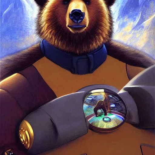 Image similar to a portrait of a bear bearman in a starfleet uniform star trek chief engineer. zootopia fursona furaffinity furry art detailed face highly detailed painting by gaston bussiere craig mullins jc leyendecker gustav klimt artgerm greg rutkowski furry