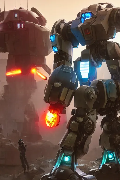 Image similar to mechwarrior 5 : mercenaries mech megaman transformer robot boss tank engine game octane render, 4 k, hd 2 0 2 2 3 d cgi rtx hdr style chrome reflexion glow fanart, global illumination ray tracing hdr fanart arstation by ian pesty by jesper ejsing pixar and disney unreal zbrush central hardmesh