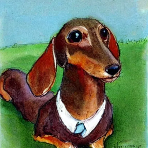 Image similar to jerry pinkney illustration of a dachshund