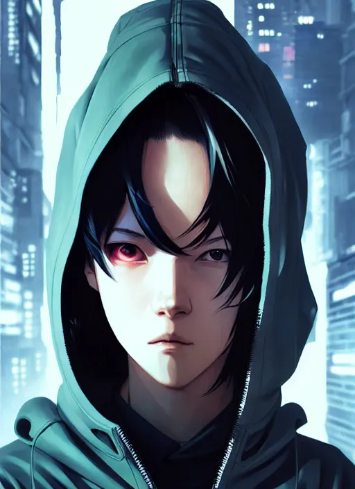Image similar to cyberpunk anime girl in hoodie, grafity, realistic face, beautiful face, grafity, arcane, action, tokyo street, detail, good face, pose model, concept art, in style of yoji shinkawa, pan ren wei, col price, atey ghailan, by greg rutkowski, aesthetic