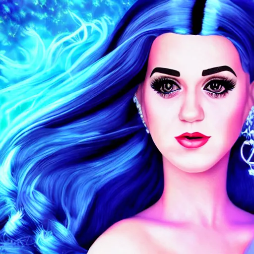 Image similar to portait princess katy perry, centred, very long hair, hd, unreal engine, art digital painting, amazing background theme